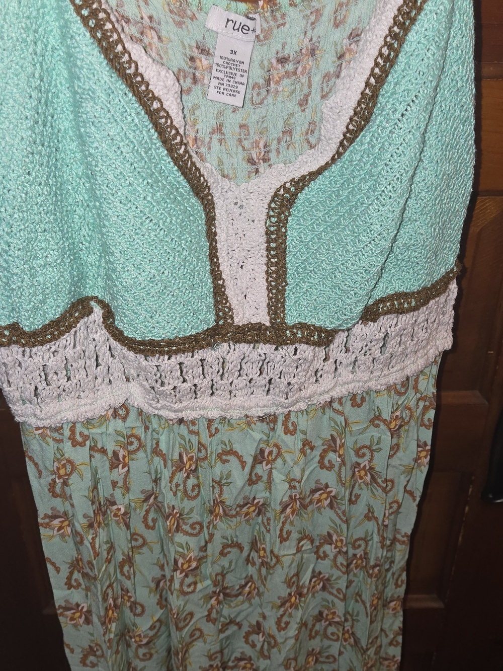 rue Floral Maxi Dress with Crochet Bodice in Mint and Cream